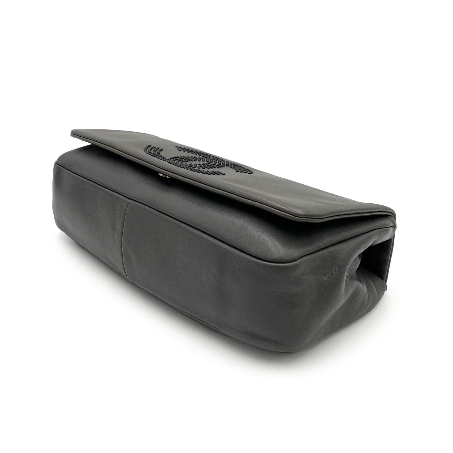 Chanel Vintage Cocomark Stud Gray Lambskin Black HW #12 90231635