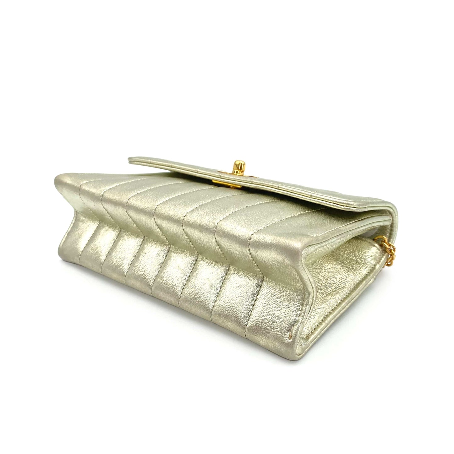 CHANEL VINTAGE MINI MADEMOISELLE CHAIN SHOULDER BAG CHAMPAGNE GOLD LAMB SKIN 90239985