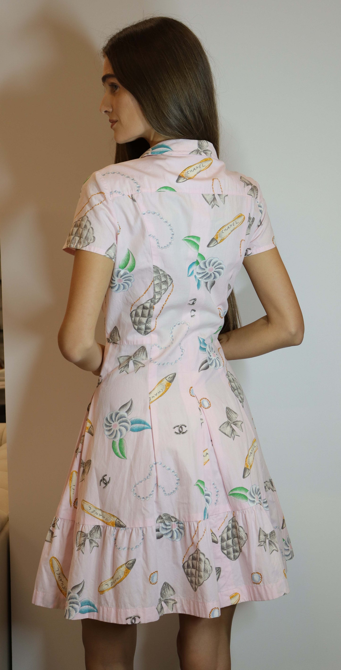 Chanel 96p Logo Short Sleeve Dress Cotton Pink DXBS1992