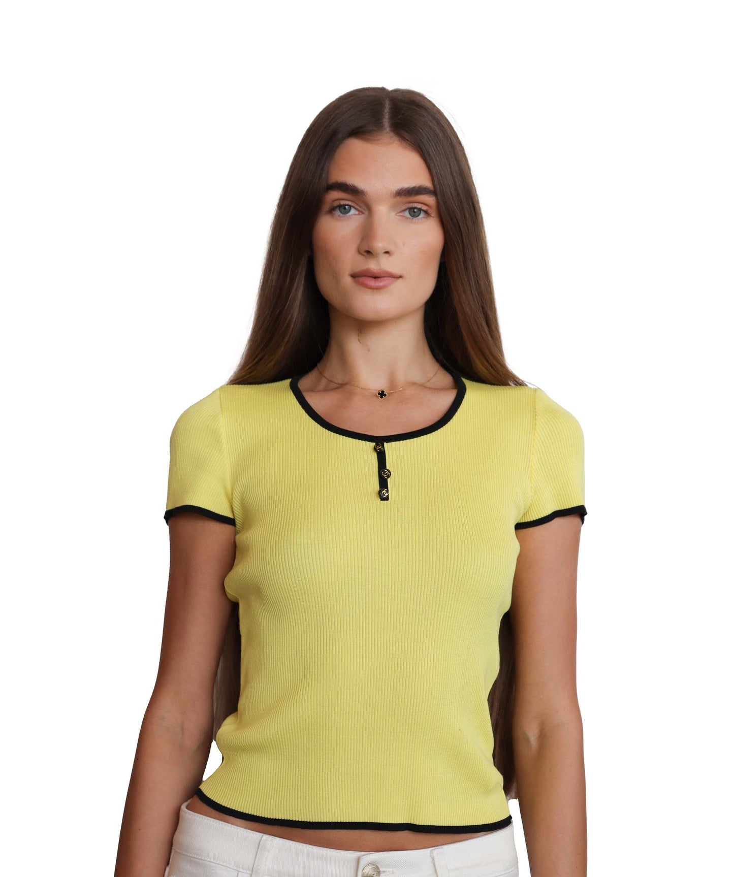 Chanel 95P Yellow Knit T-shirt PO5161V00233 DXBS0471