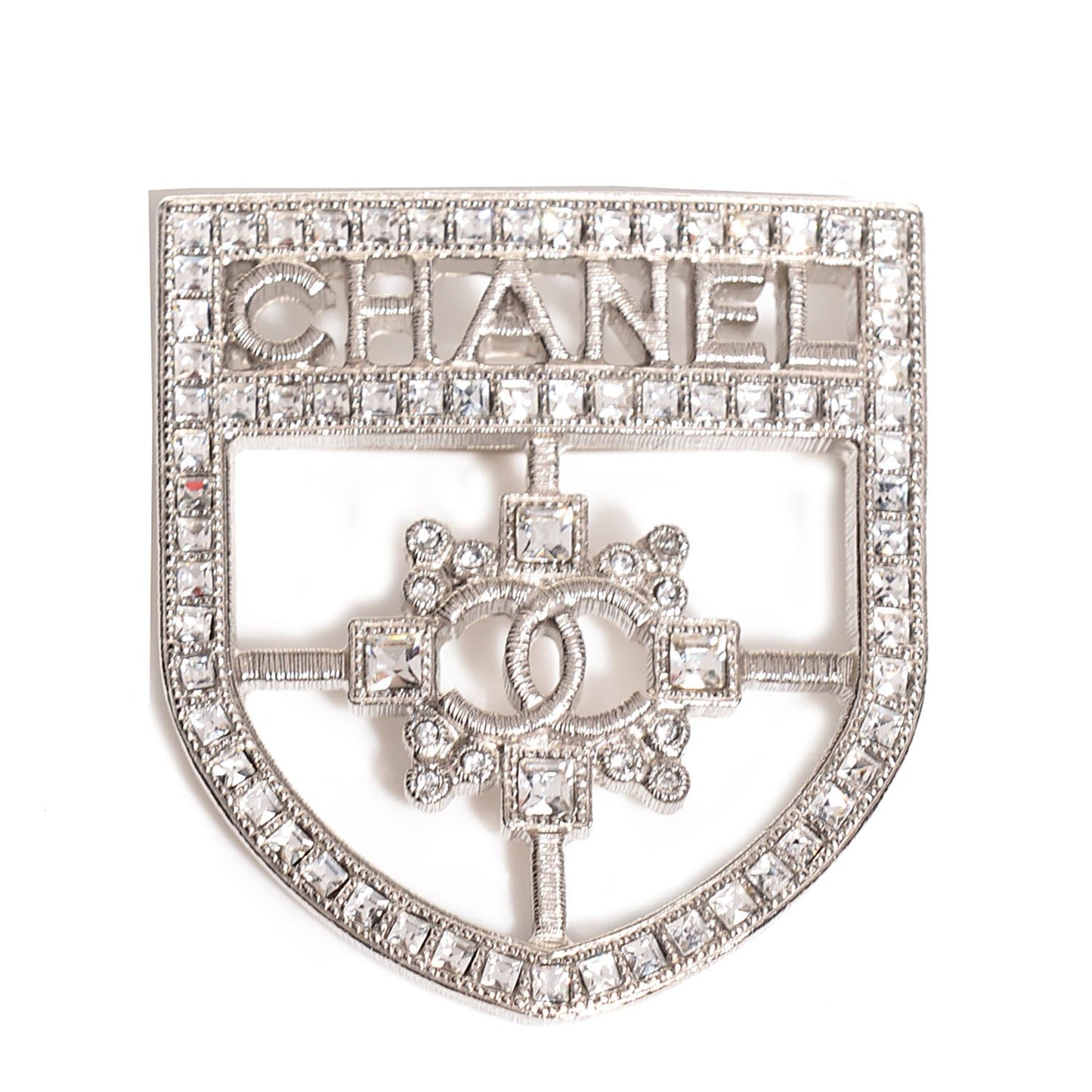 CHANEL CC Crystal Crest Shield Armor Brooch