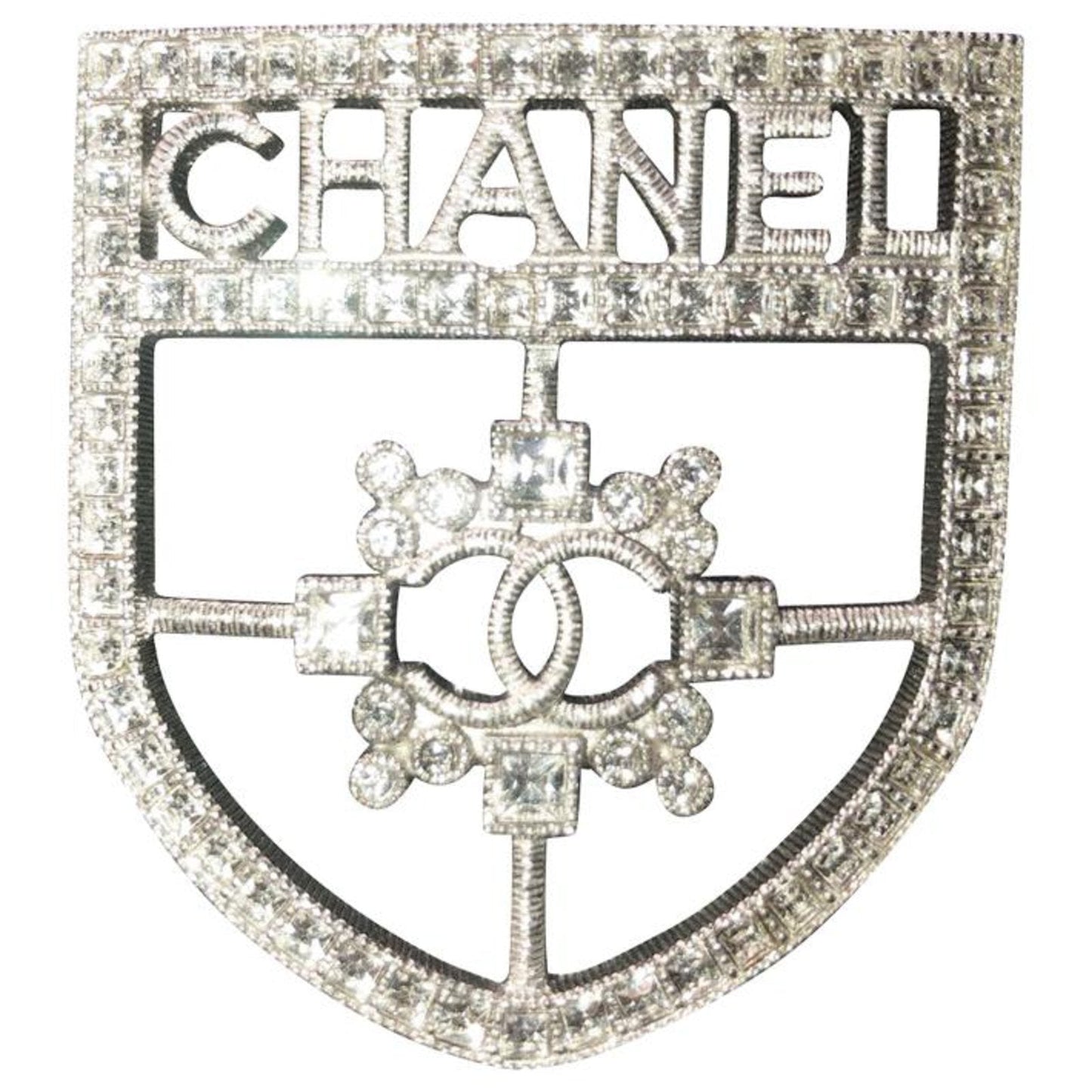 CHANEL CC Crystal Crest Shield Armor Brooch
