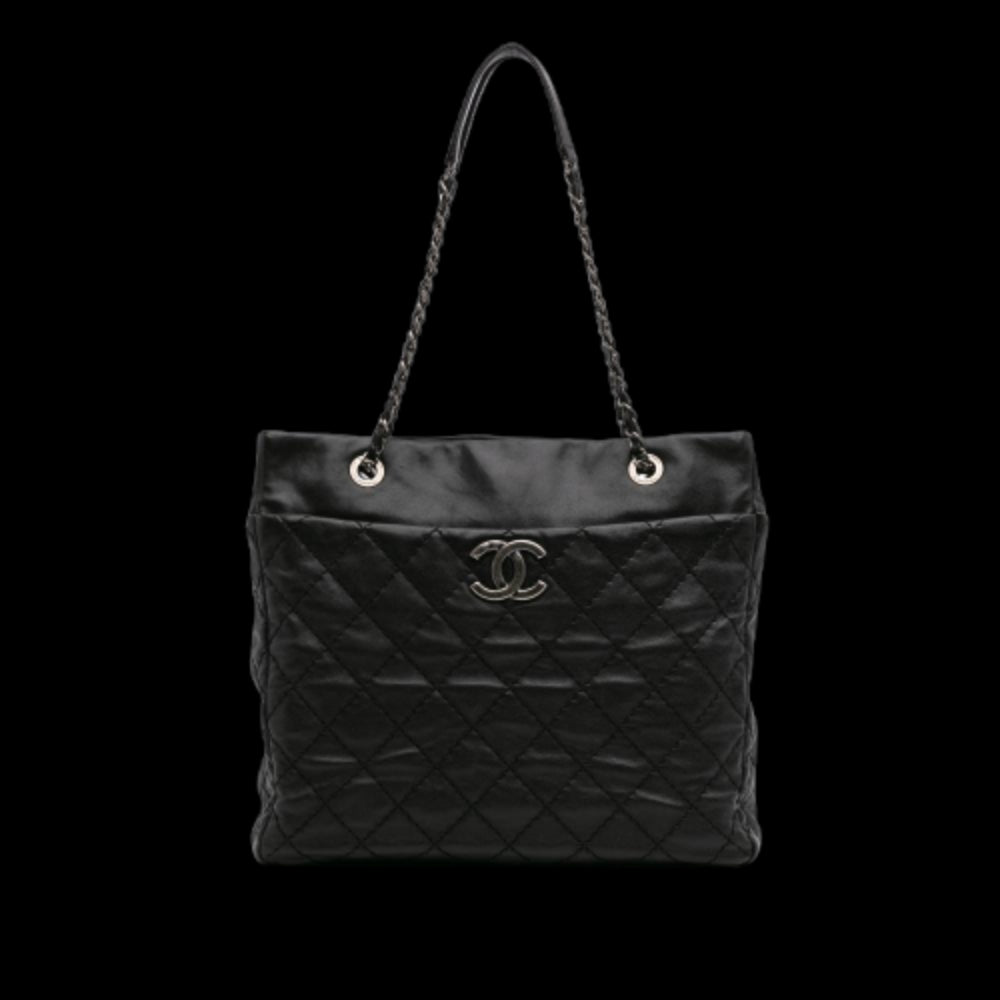 Black Leather Chanel Tote