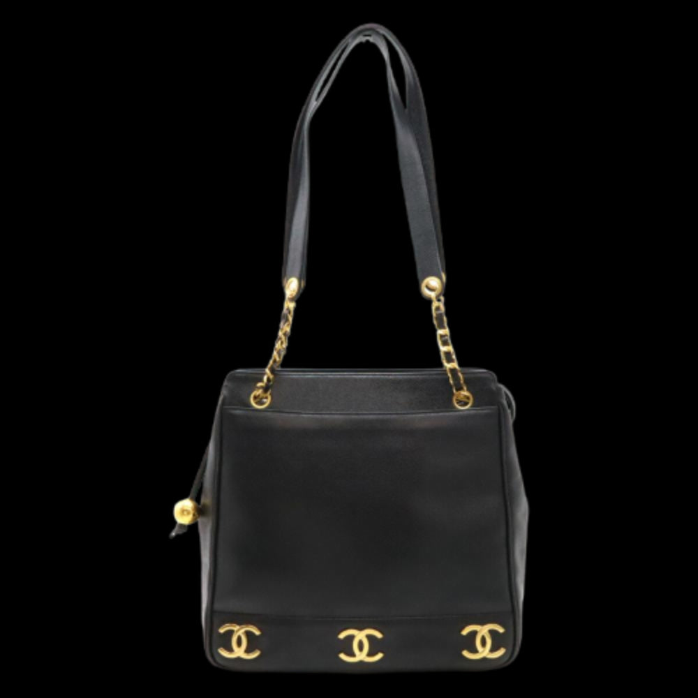 Black Leather Chanel Tote