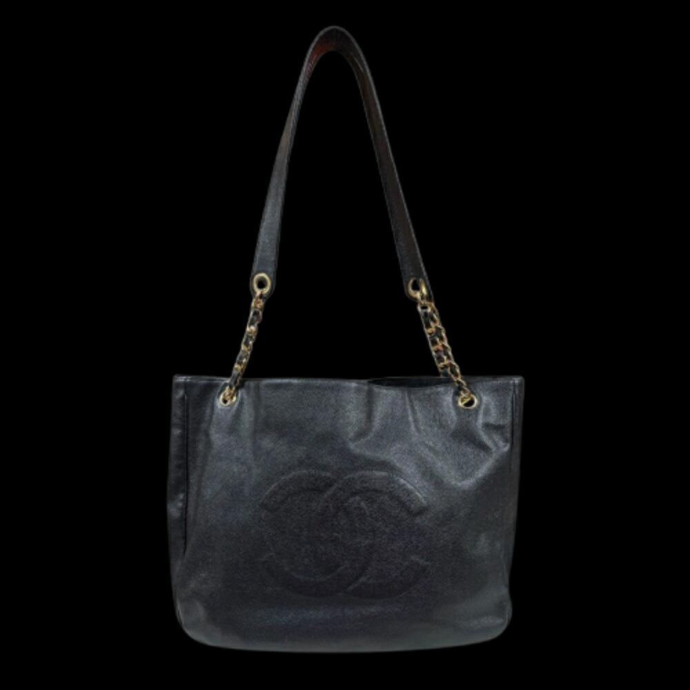 Black Leather Chanel Tote