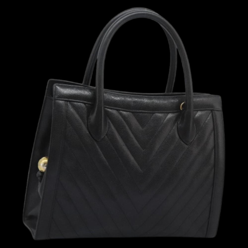 Black Leather Chanel Tote