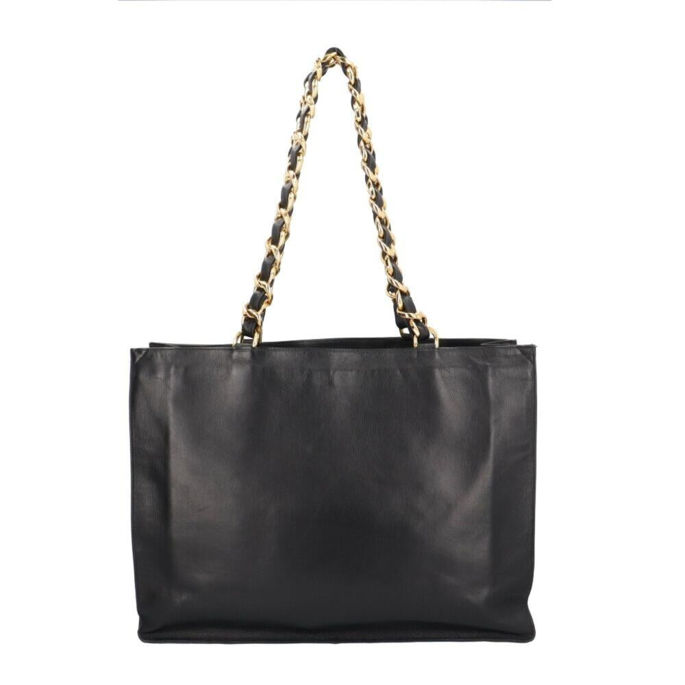 Black Leather Chanel Tote