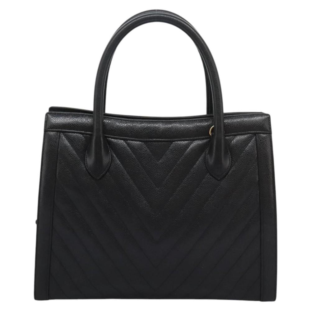 Black Leather Chanel Tote