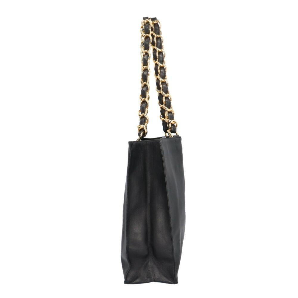 Black Leather Chanel Tote