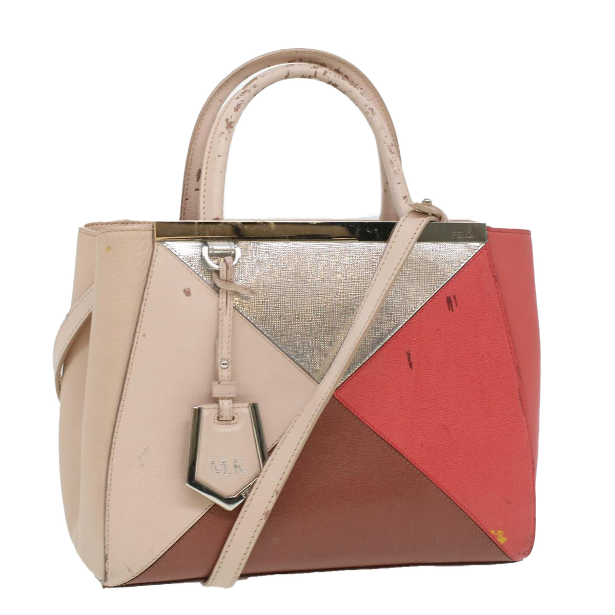 FENDI Hand Bag Leather Pink Silver beige cl260