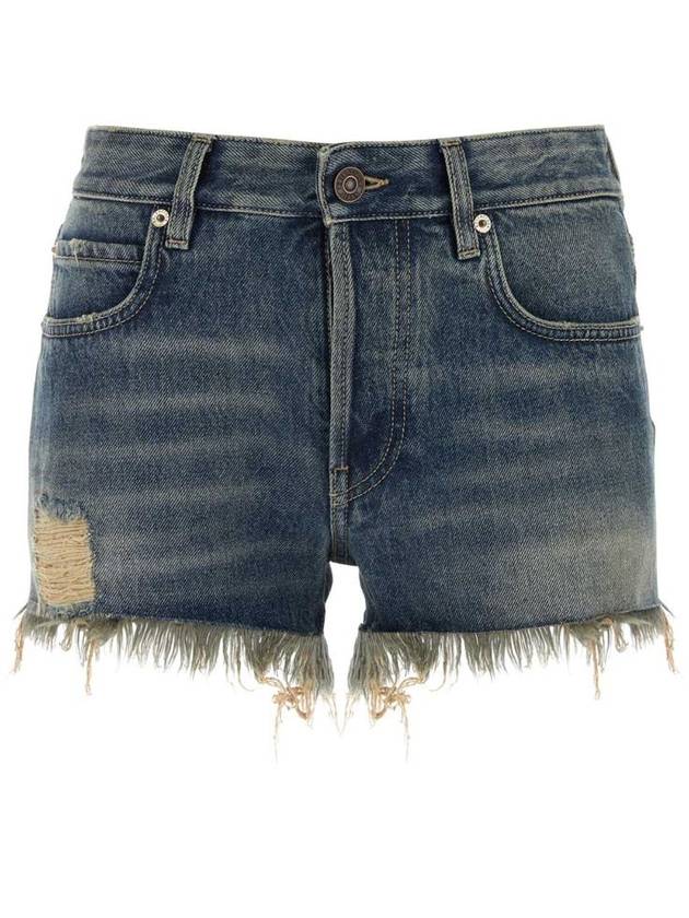 Balenciaga Back logo patch denim shorts blue