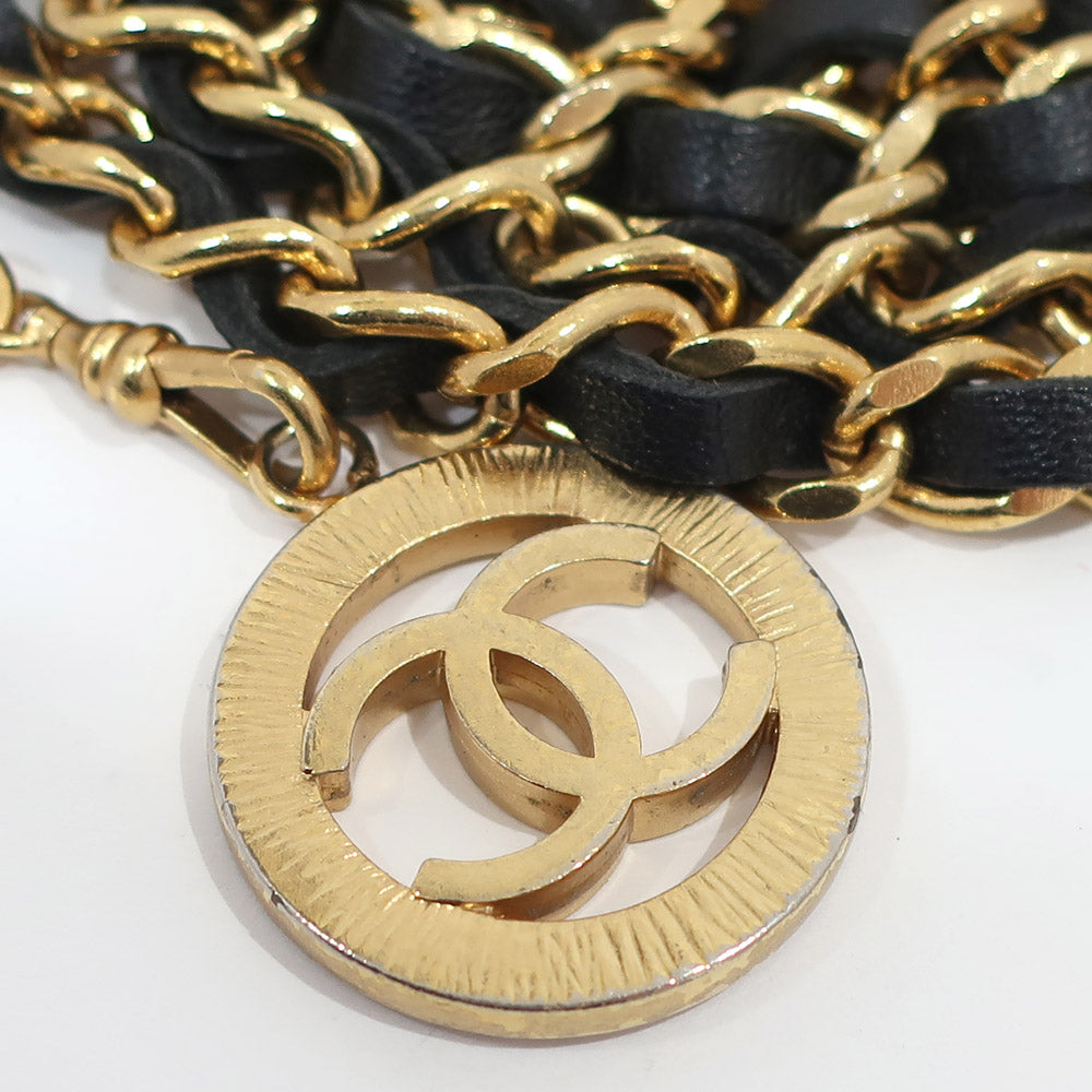 CHANEL 3 Chain Belt CC Mark Coin Accessories Vintage 1984 approximately 930 cm approximately 207.0 g Black/Gen GP Gold Women Dress Only