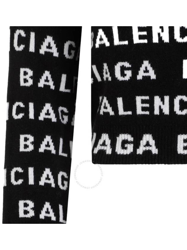 Balenciaga Intarsia All-Over Logo Crew Neck Knit Top Black