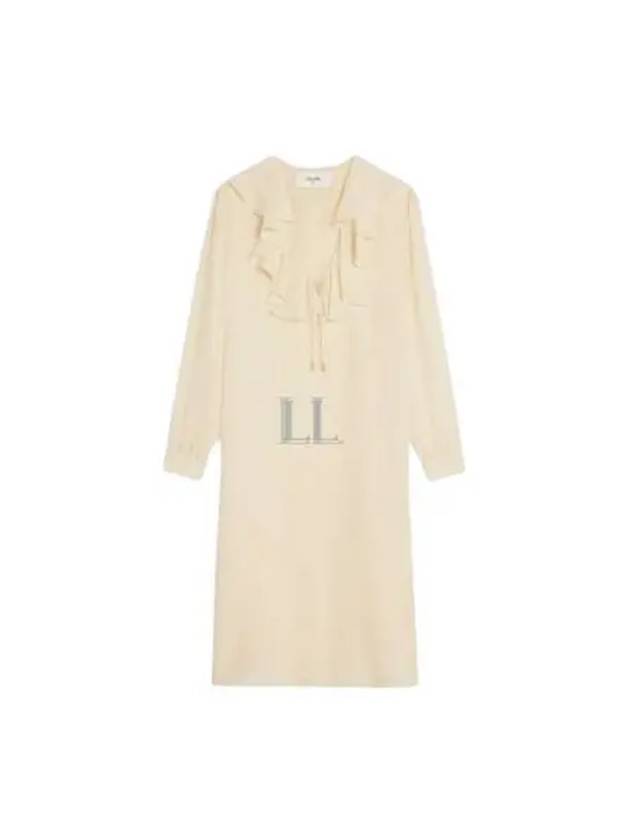 CELINE Jabot Lightweight Silk Sable Midi Dress Cream