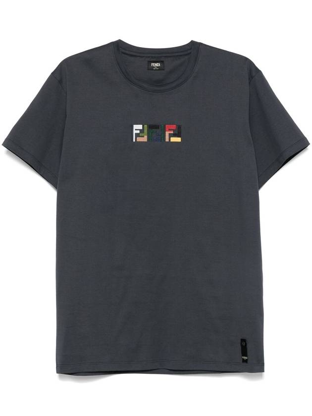 Fendi Embroidered Logo Short Sleeve T-Shirt Grey