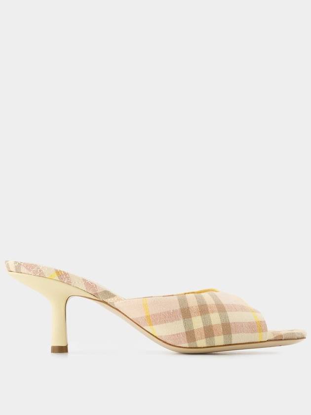 Burberry Mews Checked Linen Blend Low Kitten Heel Mule Teacup
