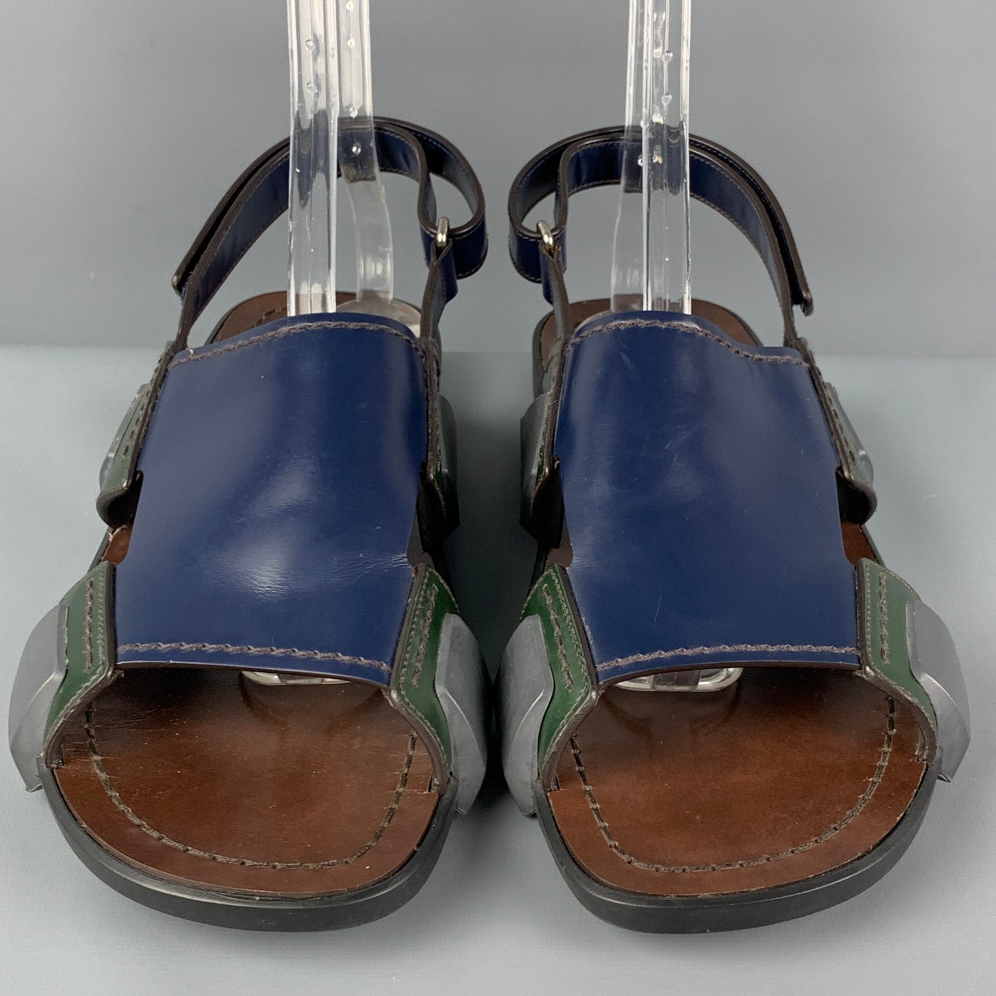 PRADA Size 11 Blue Green Two Toned Leather Sandals