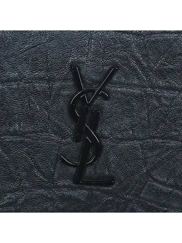 Saint Laurent 667691 Black leather crocodile pattern tablet case clutch bag