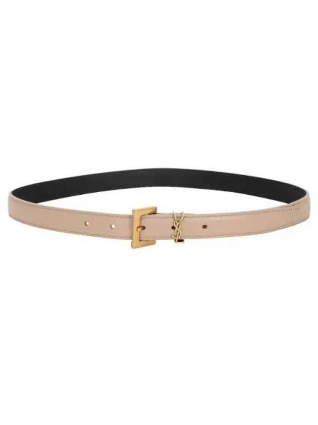 Saint Laurent Monogram Square Leather Belt Beige