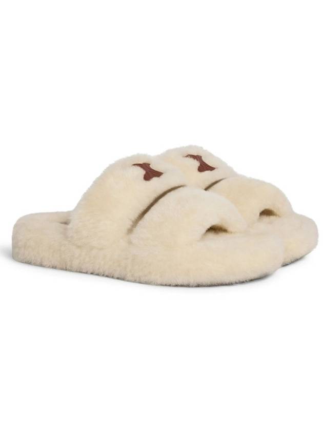 CELINE Triomphe Shearling Fur Slippers Brown Beige
