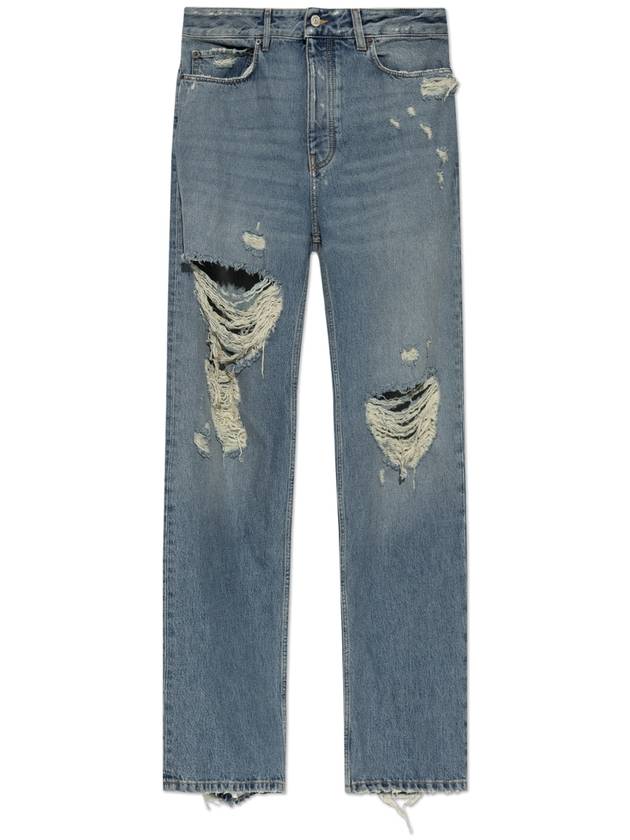 Balenciaga Distressed Denim Straight Jeans Blue