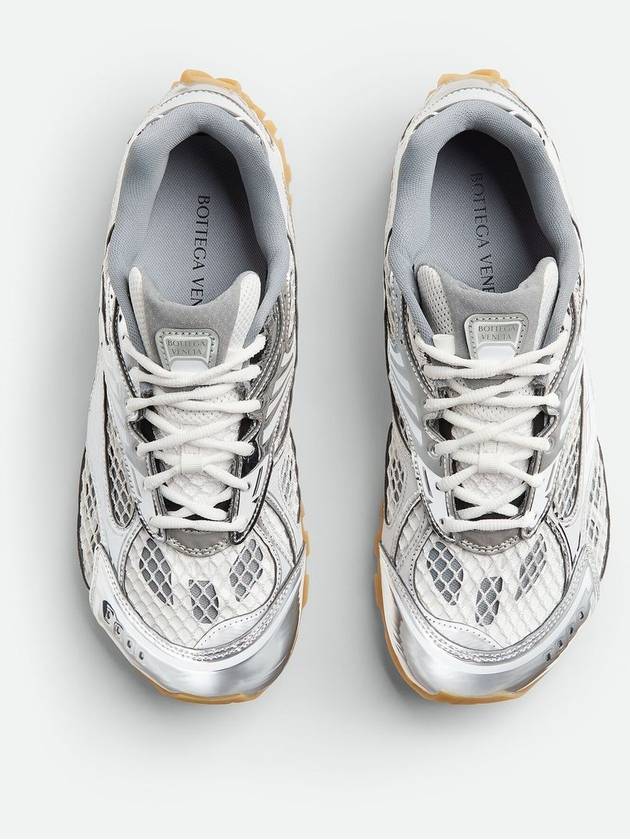 Bottega Veneta Orbit Mesh Rubber Low Top Sneakers Silver White