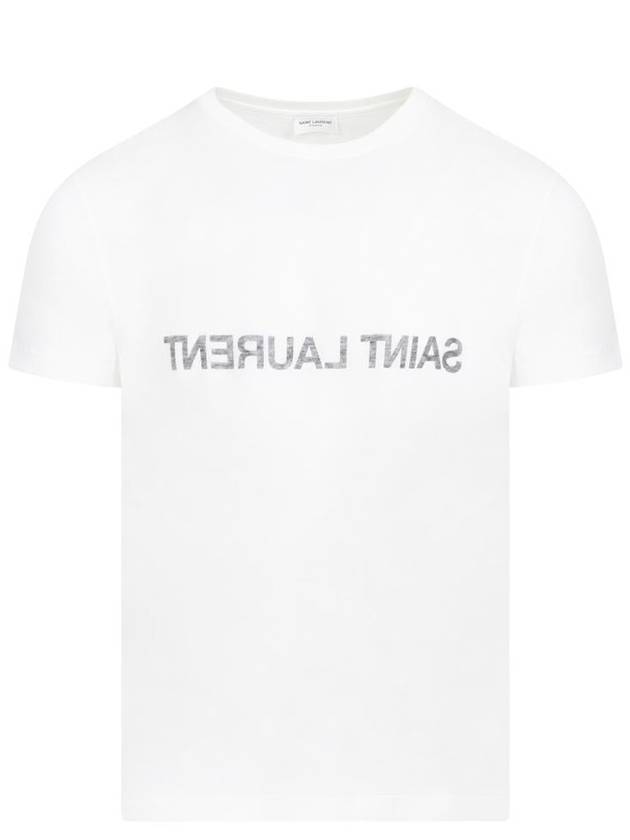 Saint Laurent Reverse Logo Print Cotton Short Sleeve T-Shirt White