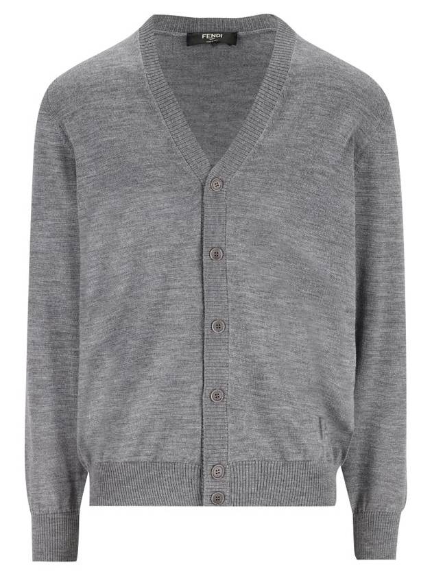 Fendi Men's V-Neck Wool Cardigan Grey