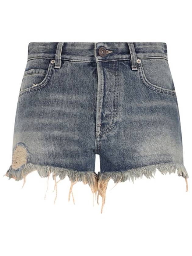 Balenciaga Back logo patch denim shorts blue