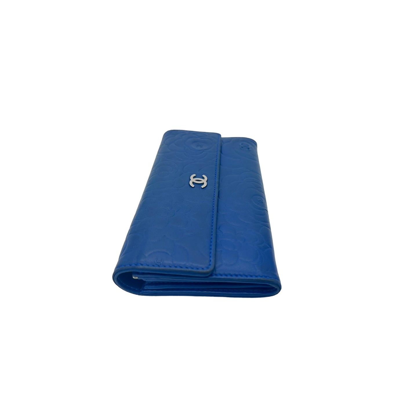 Chanel bag CC Flap Camellia Lambskin Long Wallet Blue