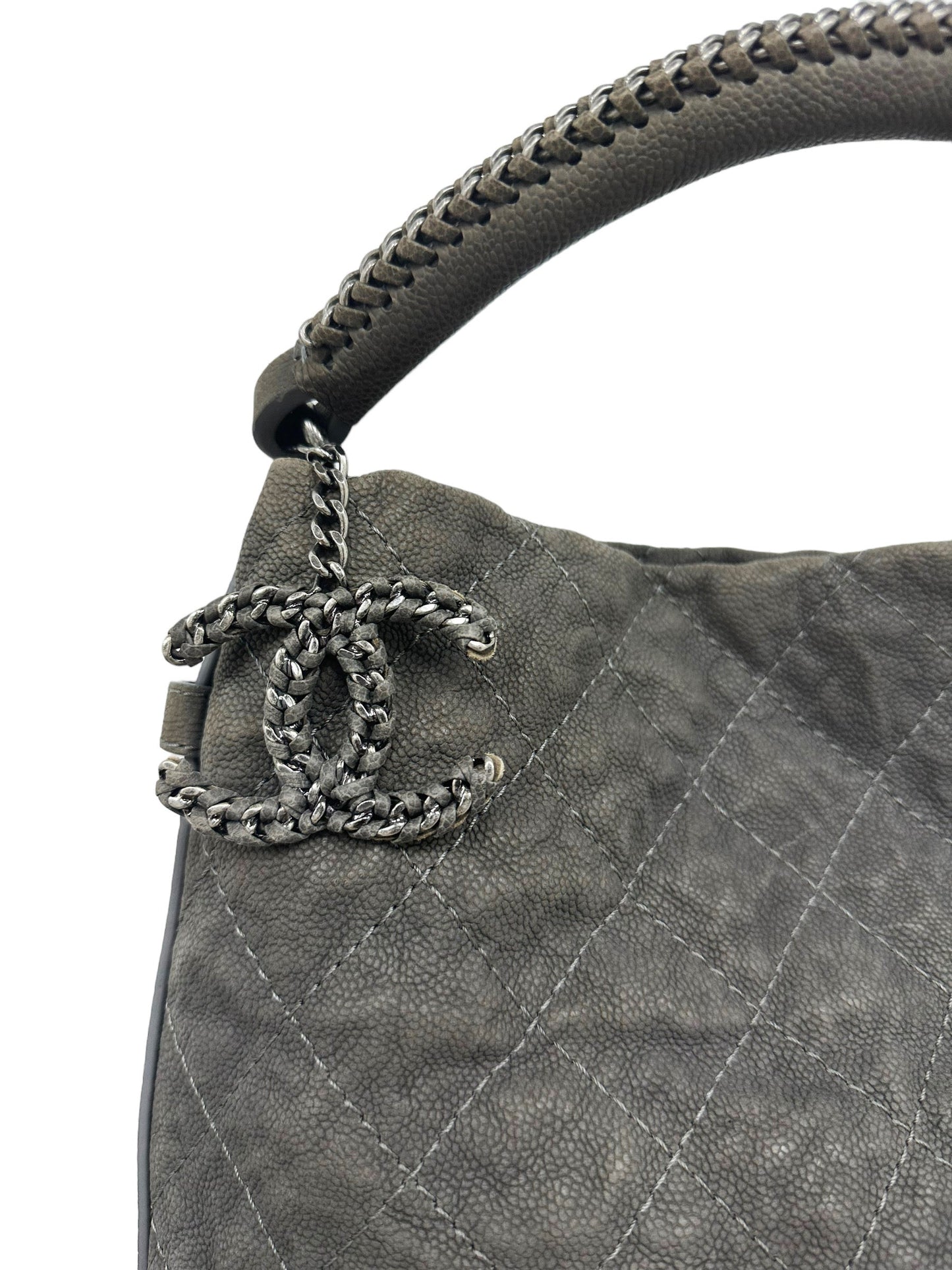 Chanel Aged Caviar Leather Boy Hobo Quilted Shoulder Tote CC Charm