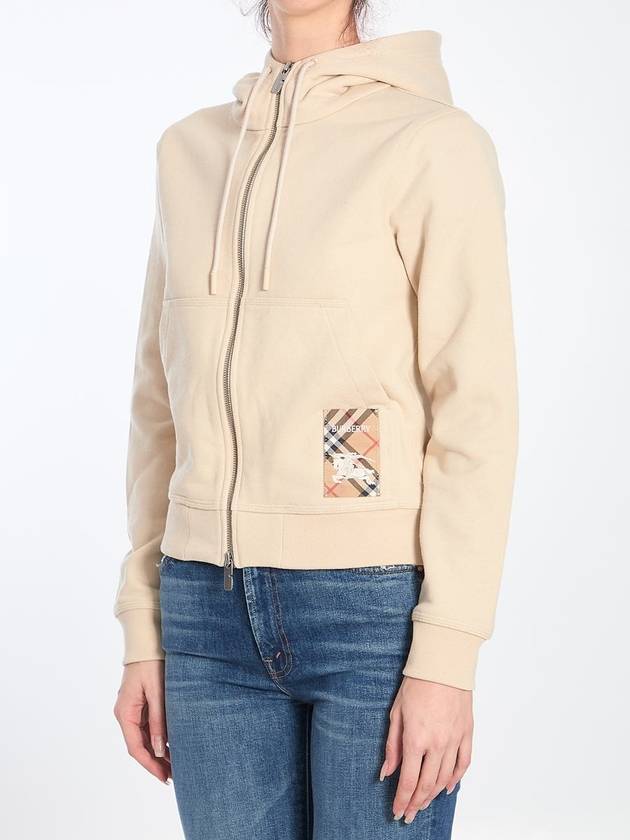 Burberry Check Label Cotton Hooded Zip Up Nutmeg