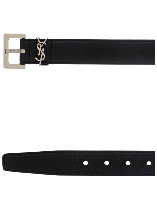 Saint Laurent Cassandre Lambskin Leather Belt Black