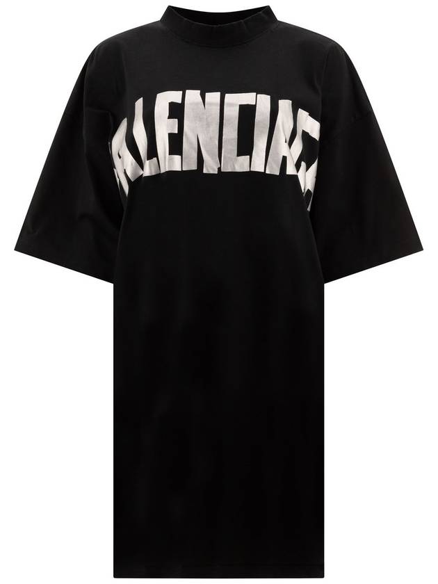 Balenciaga Logo Print T-Shirt Short Dress Black