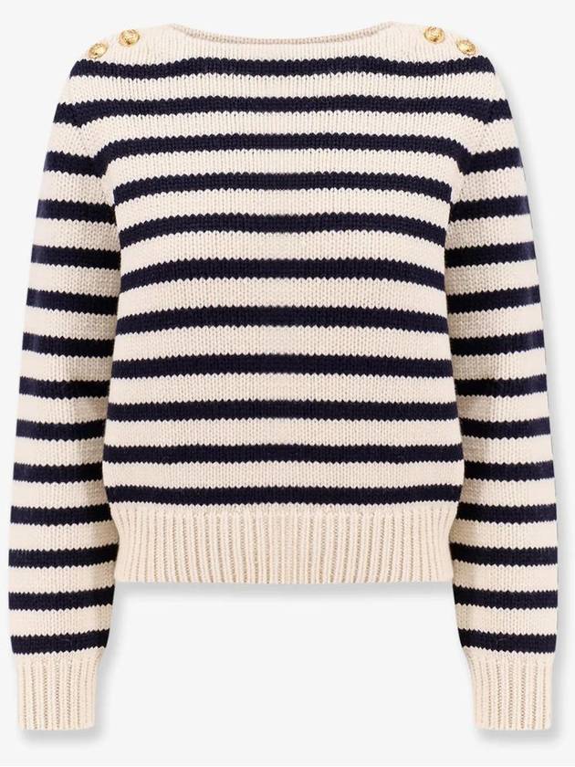 CELINE Marinière Boat Neck Knit Top Navy Off White