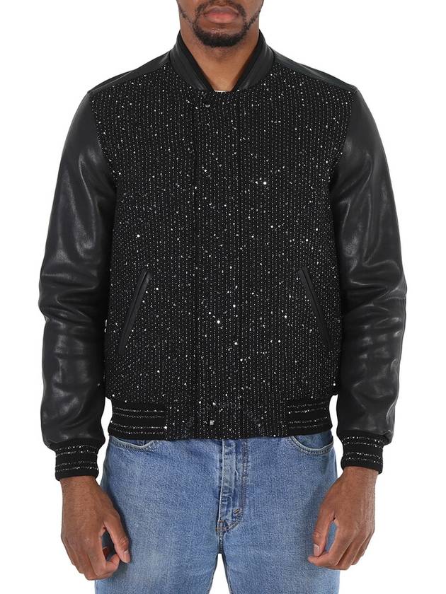 Saint Laurent Saint Laurent Black Glitter Detail Leather Jacket, Brand Size 50