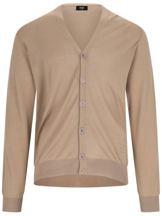 Fendi Men's V-Neck Wool Cardigan Light Brown