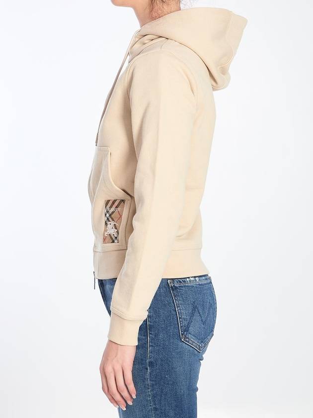 Burberry Check Label Cotton Hooded Zip Up Nutmeg