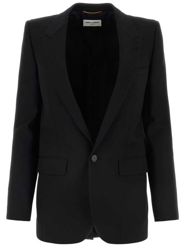 Saint Laurent Women's Single Breasted Blazer Virgin Wool Jacket Black