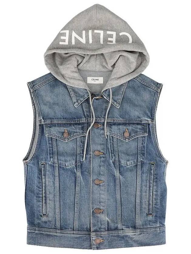CELINE Union Wash Denim Sleeveless Trucker Jacket Blue