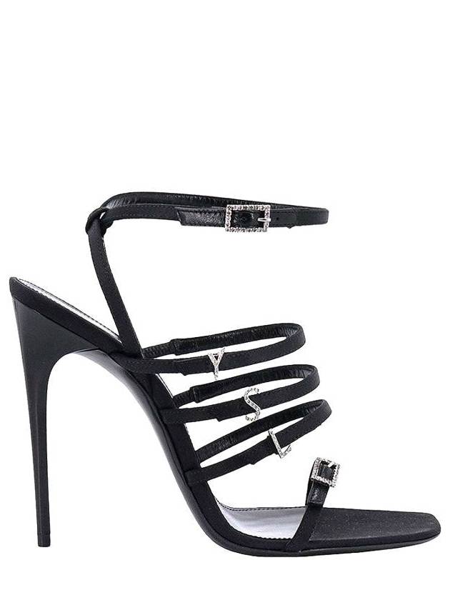 Saint Laurent Jerry Logo Satin Sandals Heel Black