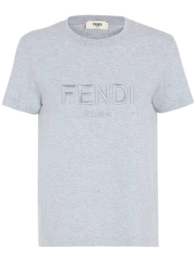 Fendi Lettering Embroidered Short Sleeve Cotton T-Shirt Grey