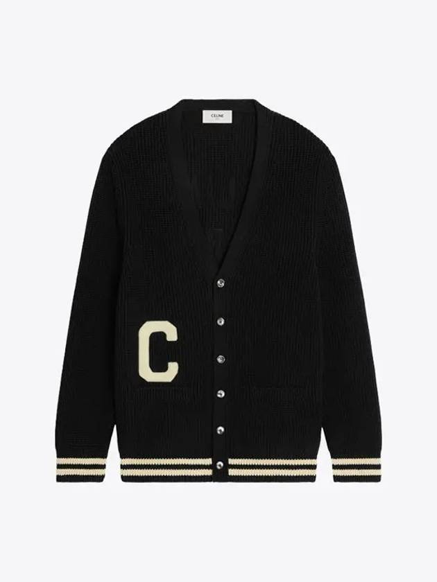 CELINE Logo Patch Long College Cardigan Black
