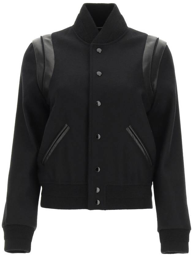 Saint Laurent Women's Wool Varsity Bomber Jacket Black