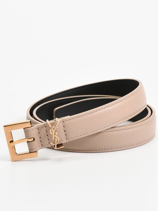 Saint Laurent Monogram Square Leather Belt Beige