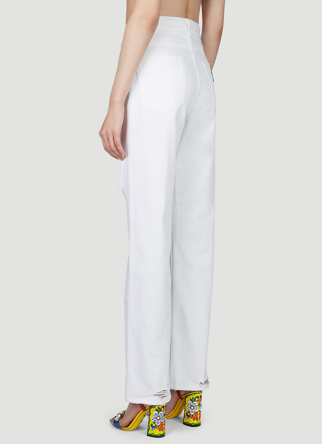 Dolce & Gabbana Women Logo Plaque Distressed Jeans