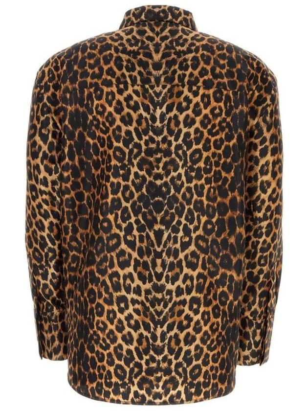 Saint Laurent Leopard Oversized Long Sleeve Shirt Brown