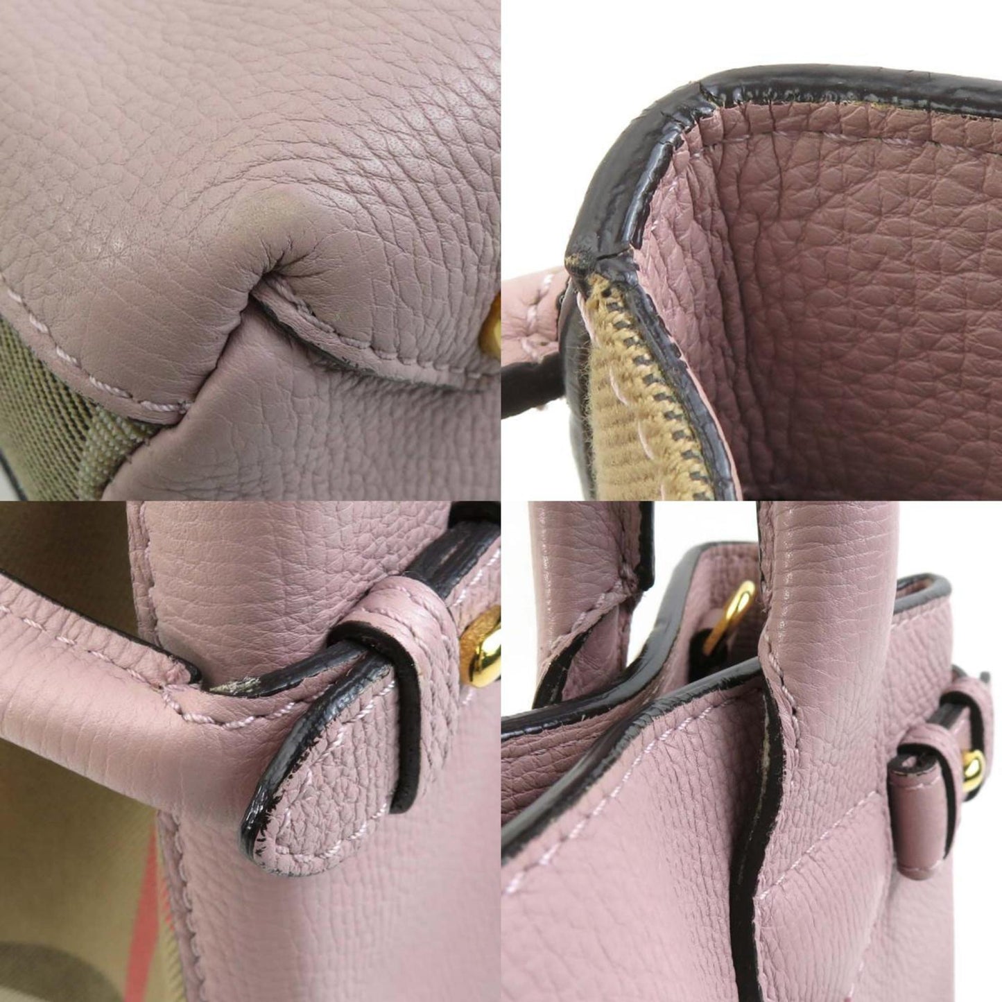 Burberry pink Leather Canvas Handbag Shoulder Bag ()
