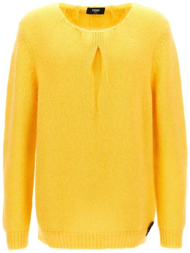Fendi Crew Neck Mohair Knit Top Yellow