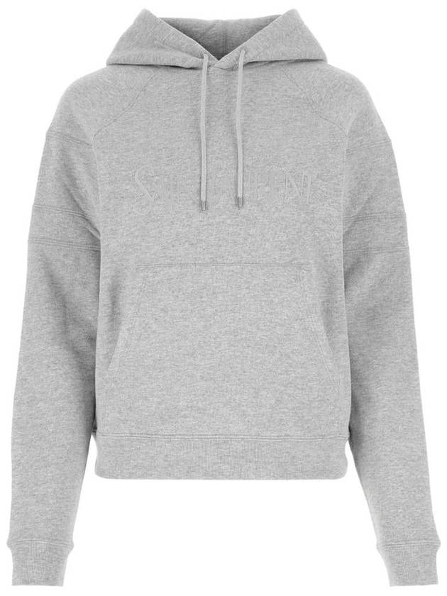 Saint Laurent Logo Kangaroo Pocket Fleece Hoodie Grey